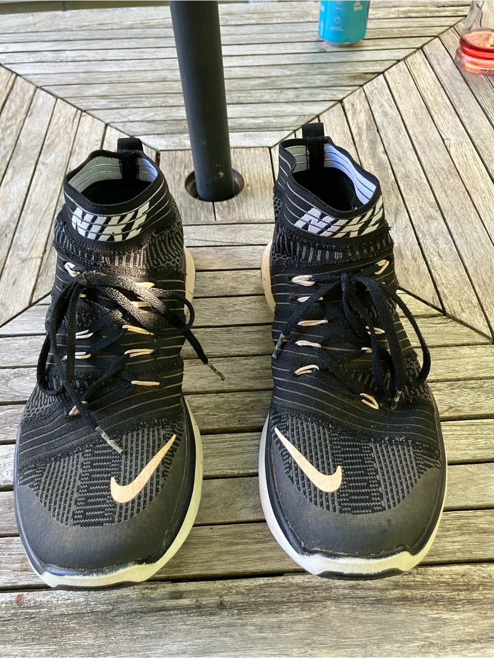 Nike Men’s Black and Cream Knit High-Top Sneakers